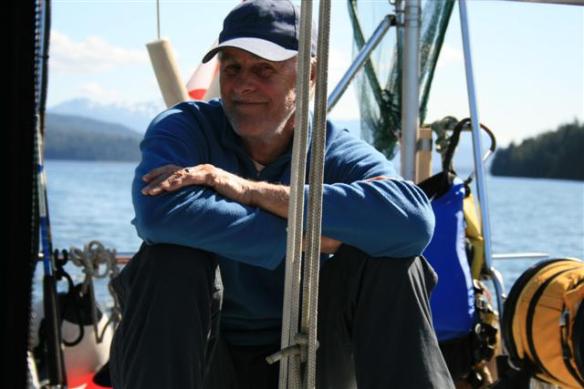 A relaxing Bert, in Wrangell Narrows.