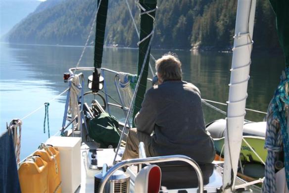 Bert, thoroughly enjoying himself, with a cup of coffee and a splendid view.