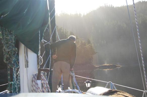 Bert pulling up the anchor .