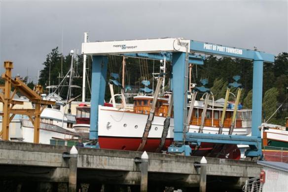 Ready to be put back into the water, with the 300 ton lift.