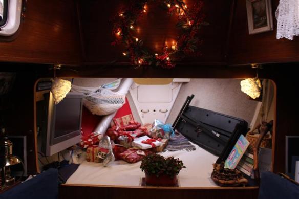 Chirstmas time in Curtsy's V berth.